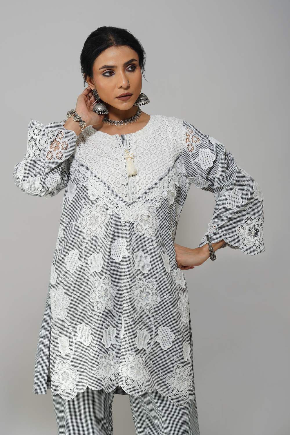Rangreez Cot-Cotton Co-ord Set with Delicate Lace Detailing