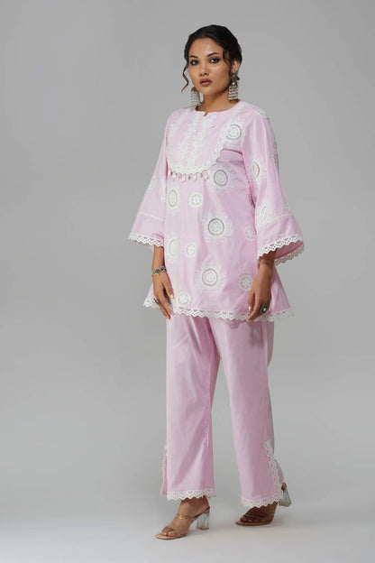 Rangreez Cot-Cotton Co-ord Set with Delicate Lace Detailing