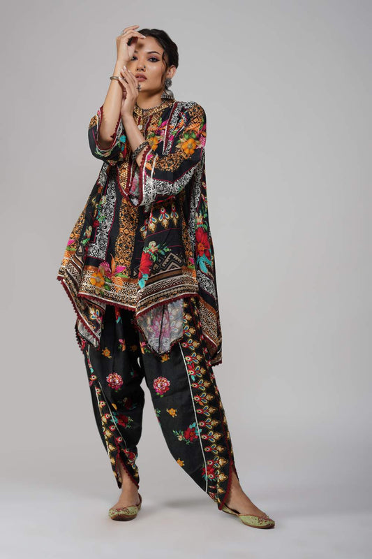 Floral and motif printed cotton muslin co-ord set