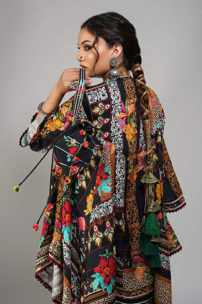 Floral and motif printed cotton muslin co-ord set