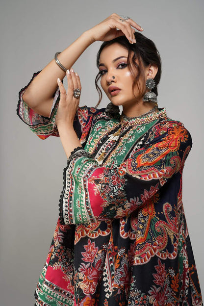 Bohemian Blossom Printed Co-ord Set in Cotton Muslin
