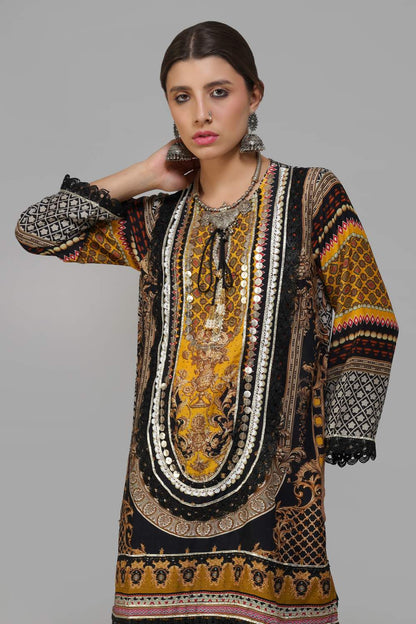 Ishum Royal Heritage Kurta in Mustard & Black – Cotton Muslin Elegance