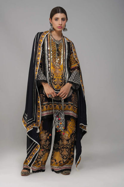 Ishum Royal Heritage Kurta in Mustard & Black – Cotton Muslin Elegance