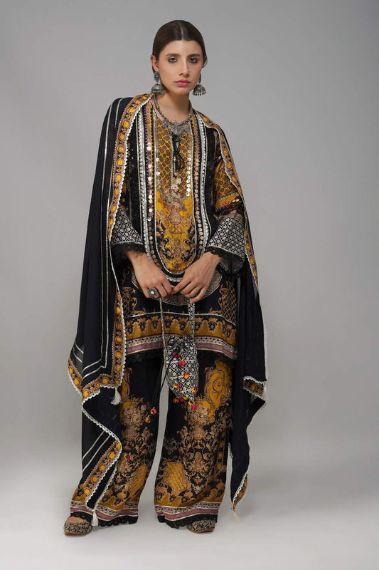 Ishum Royal Heritage Kurta in Mustard & Black – Cotton Muslin Elegance