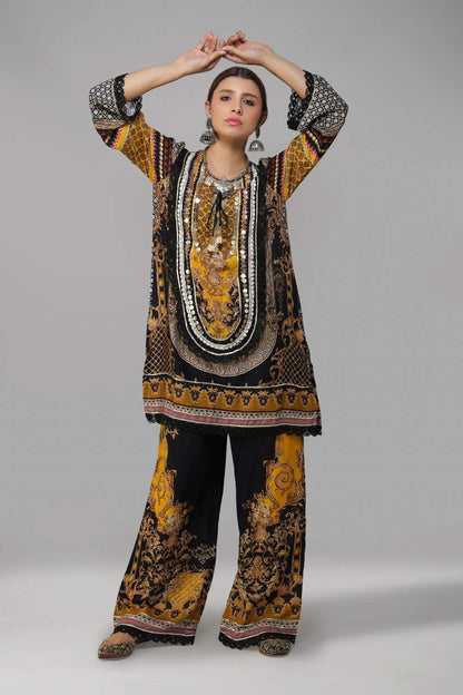 Ishum Royal Heritage Kurta in Mustard & Black – Cotton Muslin Elegance
