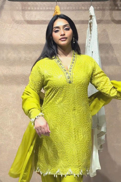 Ishum Noor Lime Radiance Cotton Muslin Co-Ord Set