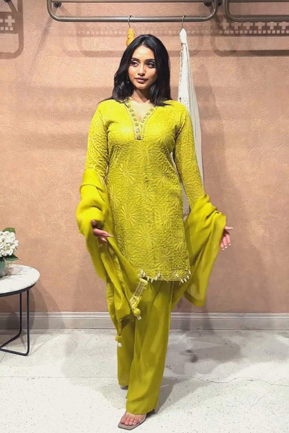 Ishum Noor Lime Radiance Cotton Muslin Co-Ord Set