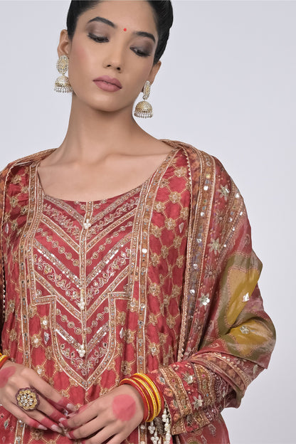 Regal Charm: Rajwada Riwaaz Viscose Crepe Red Sharara Suit