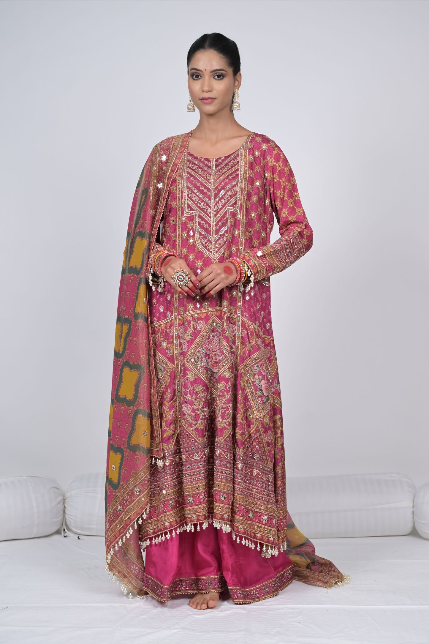 Regal Charm: Rajwada Riwaaz Viscose Crepe Pink Sharara Suit