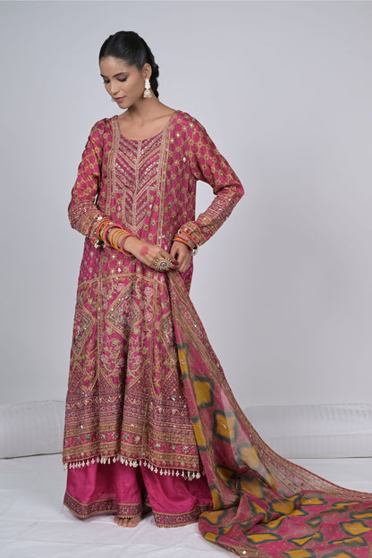 Regal Charm: Rajwada Riwaaz Viscose Crepe Pink Sharara Suit