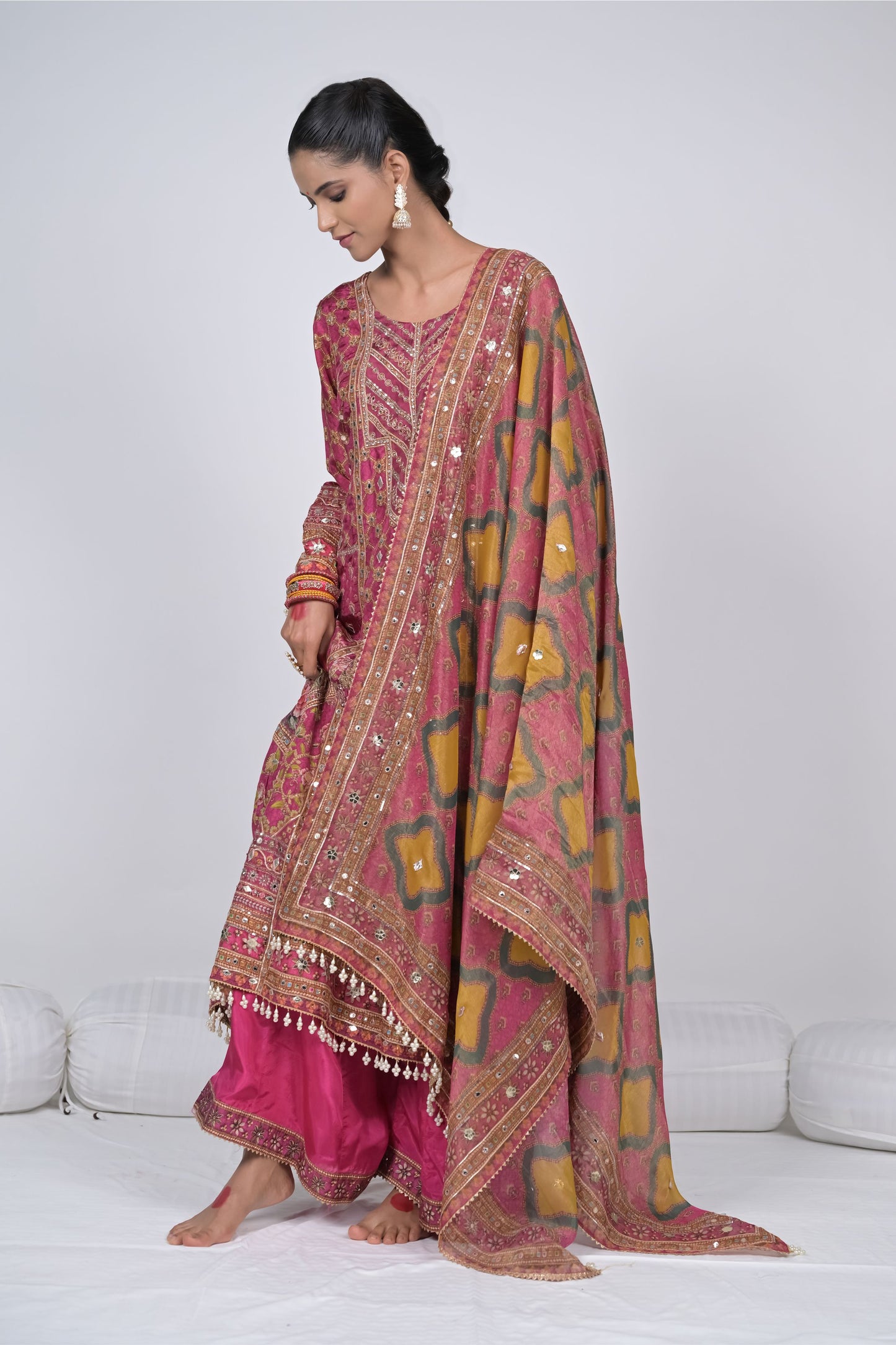 Regal Charm: Rajwada Riwaaz Viscose Crepe Pink Sharara Suit