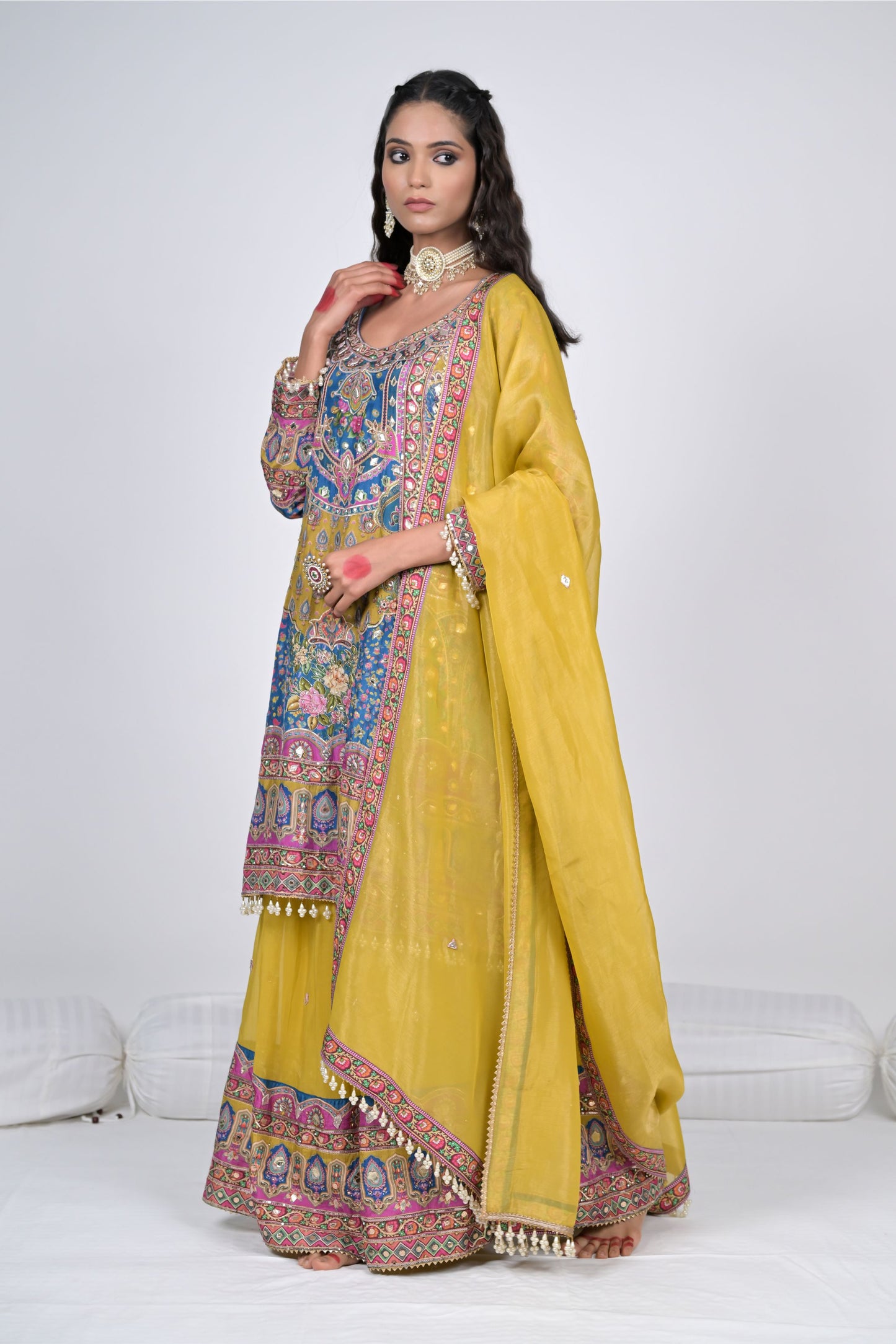 Regal Charm: Rajwada Riwaaz Mustard Viscose Crepe Sharara Suit