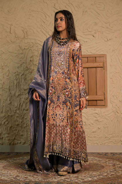 Champagne Gravel Printed Velvet Outfit Suit – Noor Timeless Grace