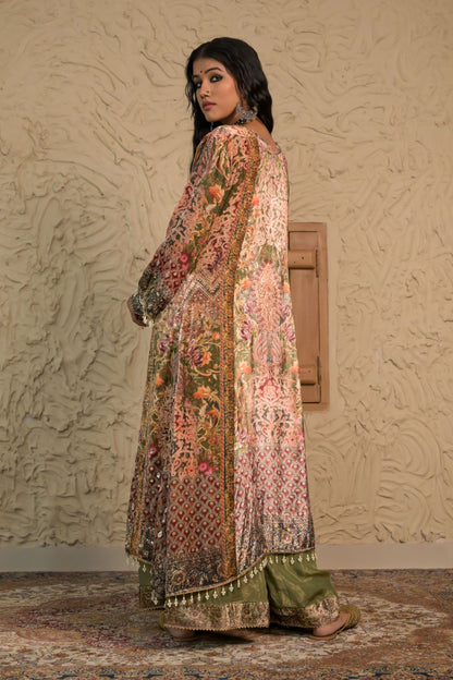 Champagne Olive Green Printed Velvet Suit – Noor Timeless Grace