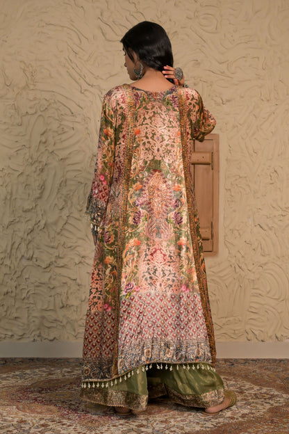 Champagne Olive Green Printed Velvet Suit – Noor Timeless Grace