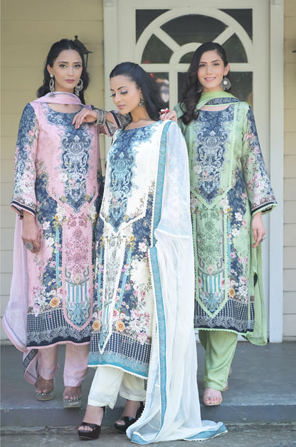 Elegant Floral Embroidered Suit Set in Pastel Tones - Summer Collection #ISH-017-03