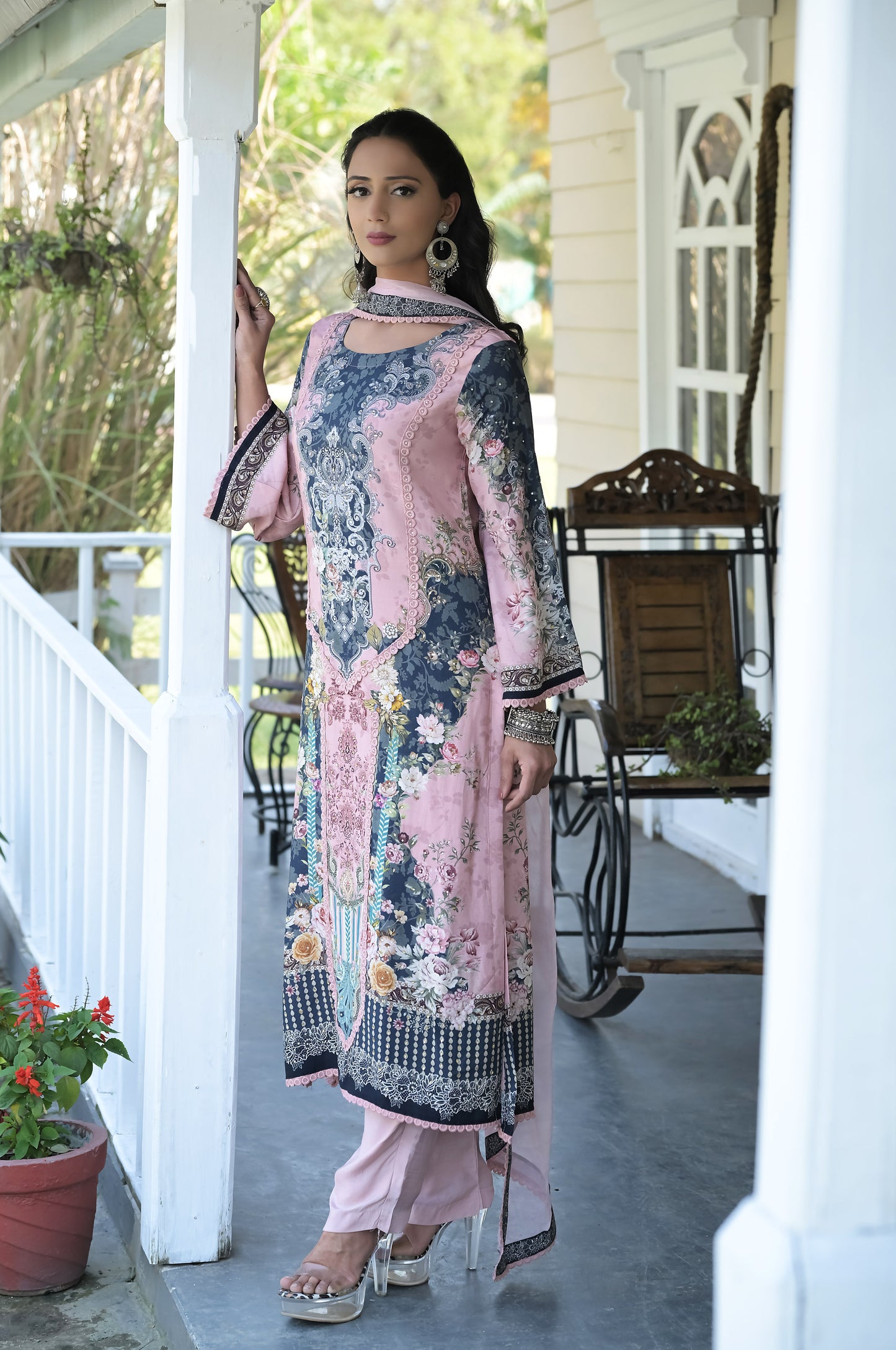 Pastel Elegance: Floral Suit Set with Dupatta - Summer Collection #ISH-017-02