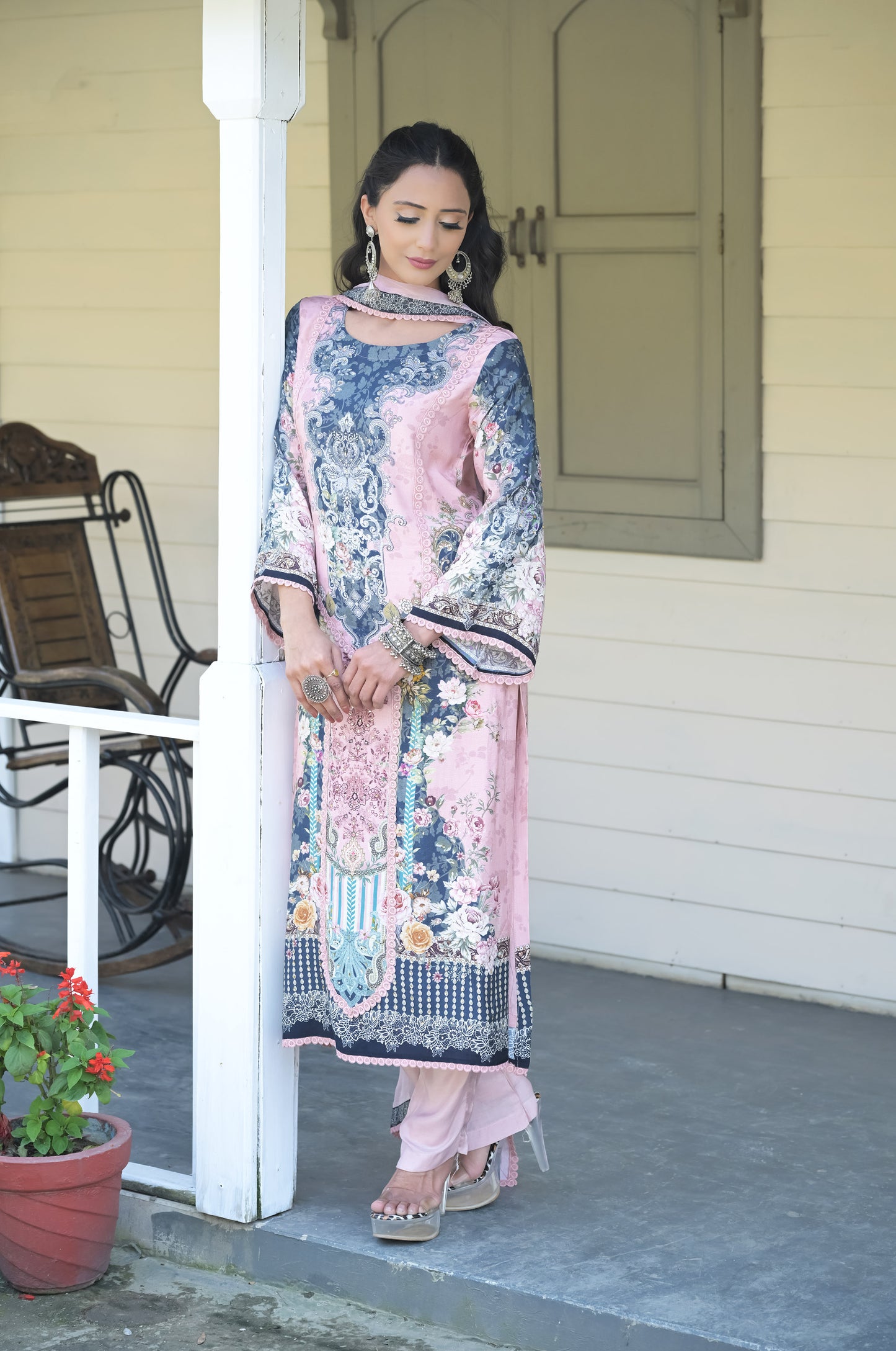 Pastel Elegance: Floral Suit Set with Dupatta - Summer Collection #ISH-017-02