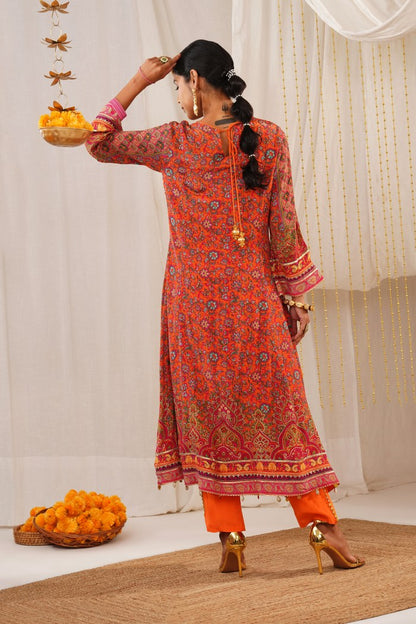 Riwayat Embroidered  Orange Crepe Choga Suit - Regal Legacy