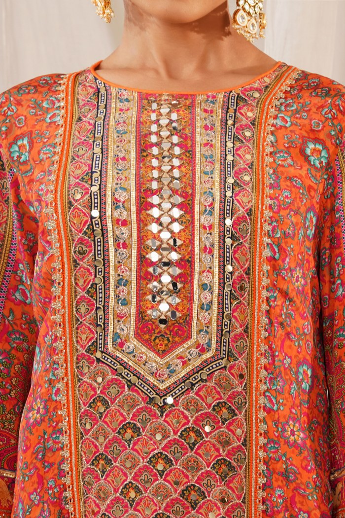 Riwayat Embroidered  Orange Crepe Choga Suit - Regal Legacy