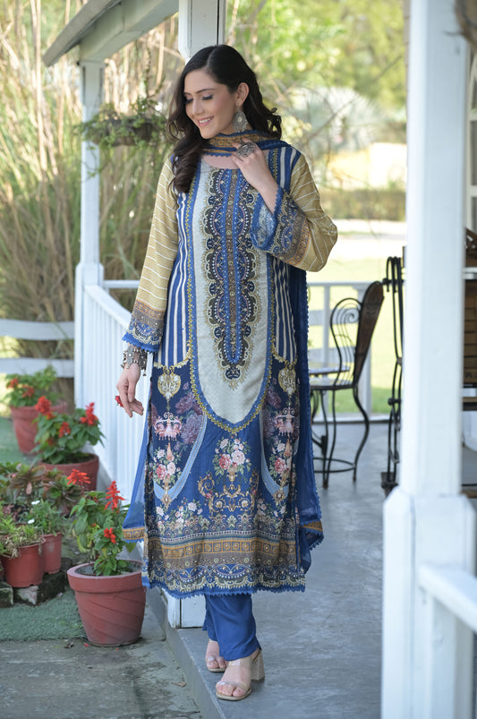 Persian Print Suit Set Cobalt Blue - Summer Collection #ISH-018-01