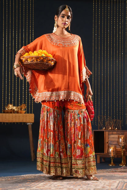 Classic Orange Crepe Choga Suit - Jashn-E-Rang