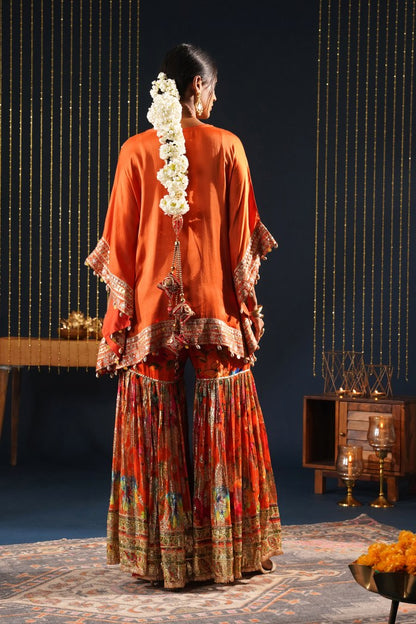 Classic Orange Crepe Choga Suit - Jashn-E-Rang