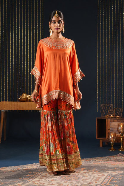 Classic Orange Crepe Choga Suit - Jashn-E-Rang