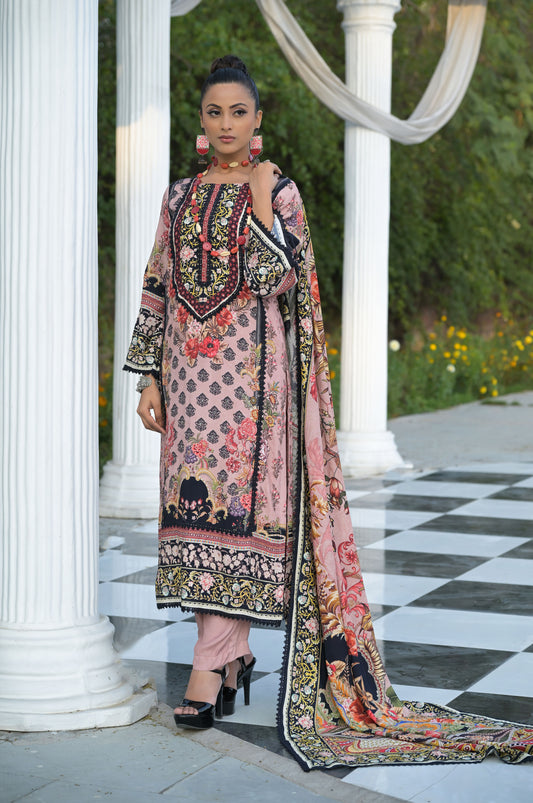 Pink Elegance: High-Quality Cotton Muslin Suit - Summer Collection #ISH-019-01