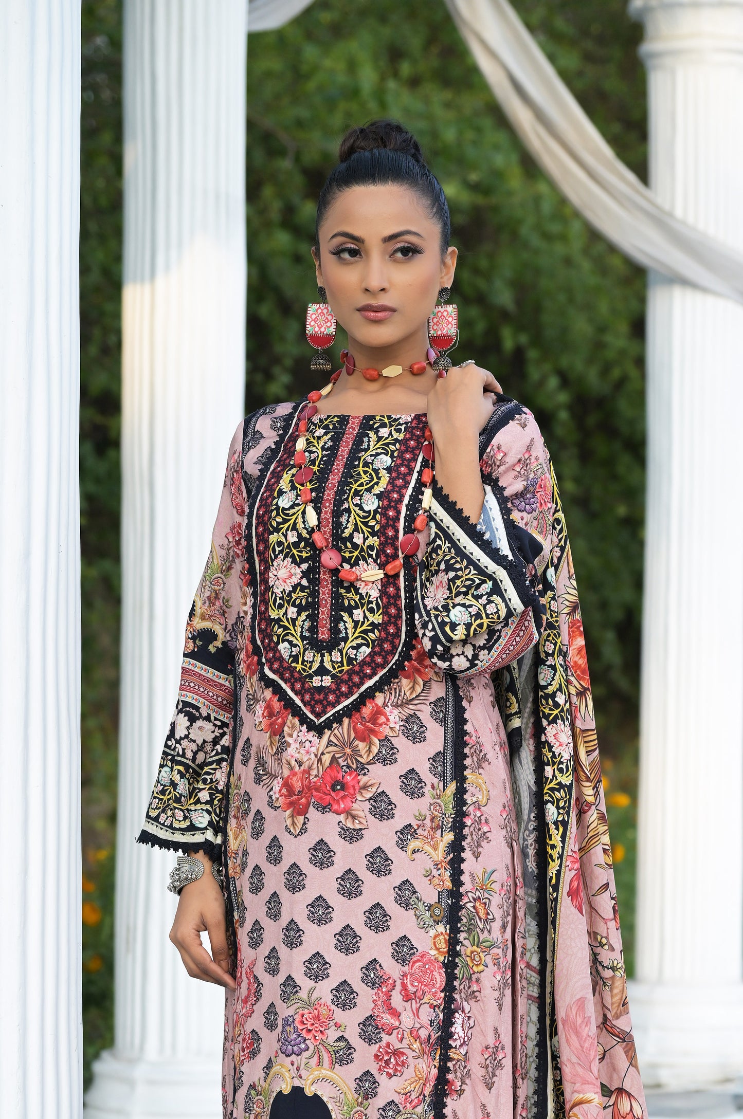 Pink Elegance: High-Quality Cotton Muslin Suit - Summer Collection #ISH-019-01