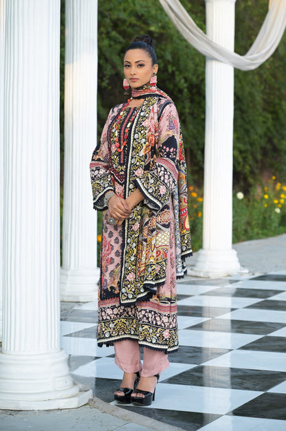 Pink Elegance: High-Quality Cotton Muslin Suit - Summer Collection #ISH-019-01