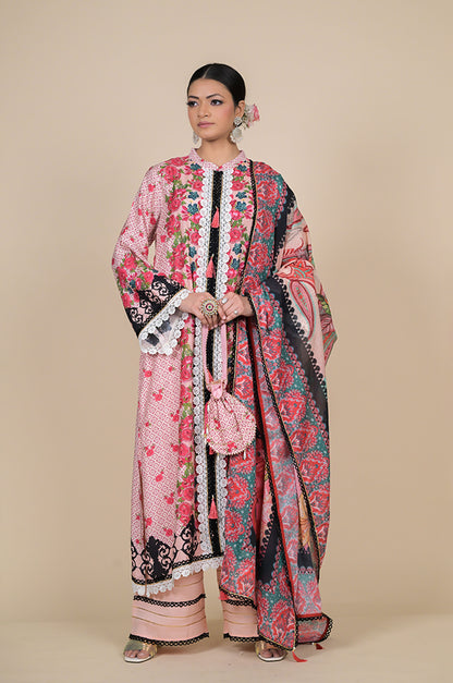 Amazing Coral Pink Floral Suit - A Timeless Classic Cotton Muslin - #ISH-36-01