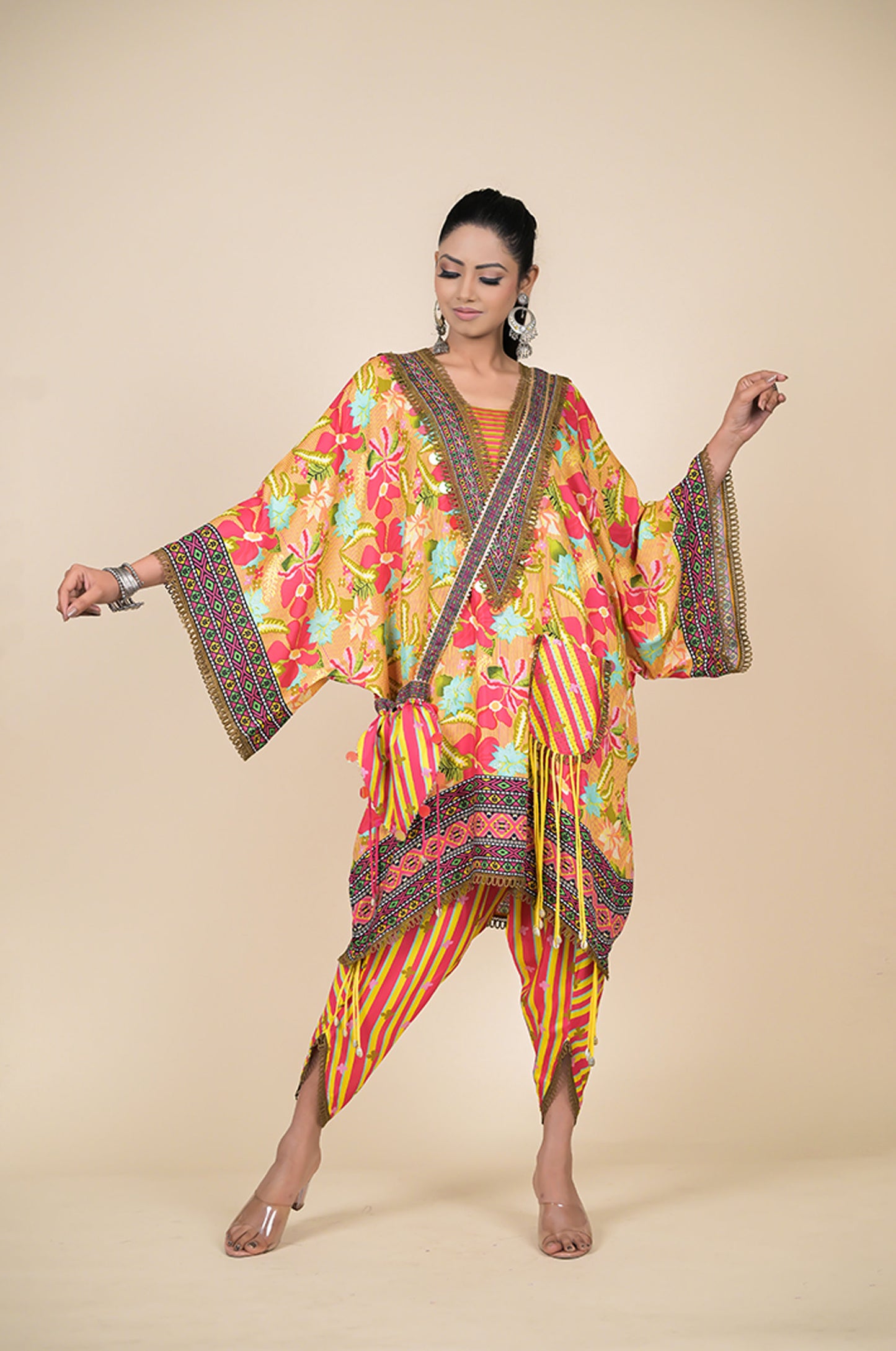 Radiant Yellow Floral Kaftan Dress Cotton Muslin - Summer Collection #ISH-22-01