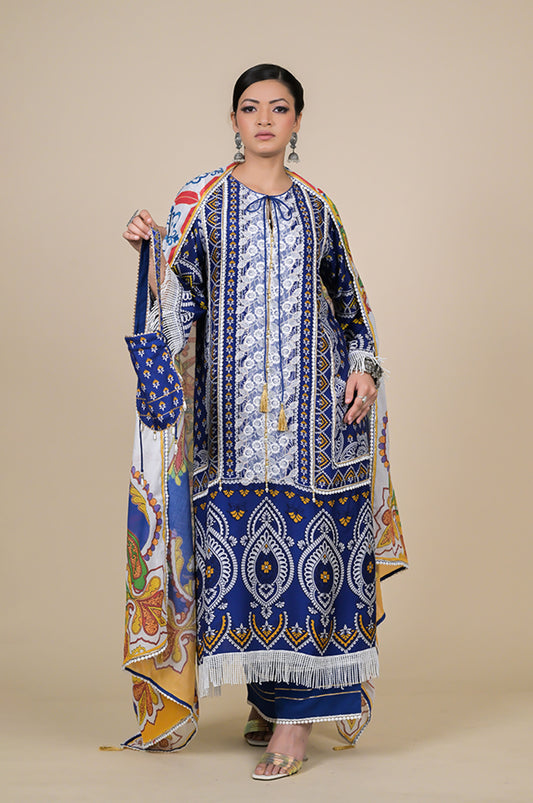 Azure Blue Traditional Suit Set - A Timeless Classic, Cotton Muslin - #ISH-39-01