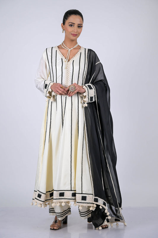 Elegant Cream Anarkali Suit with Delicate Lace Work: Modern Sophistication  - #ISH-48-01