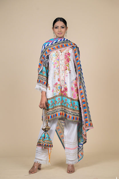 Elegant Multicolored Embroidered Suit for a Graceful Look, Cotton Muslin - Summer Collection #ISH-31-01