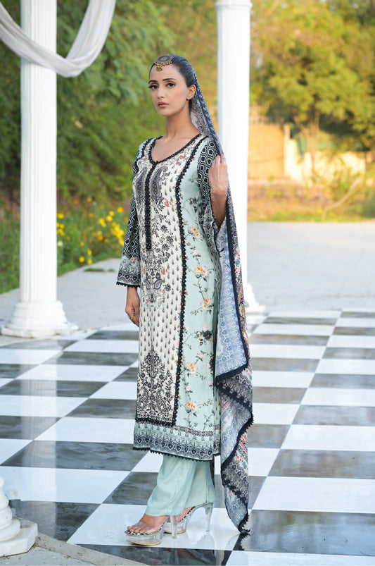 Peach Intricate Printed Cotton Muslin Suit - Summer Collection #ISH-020-03