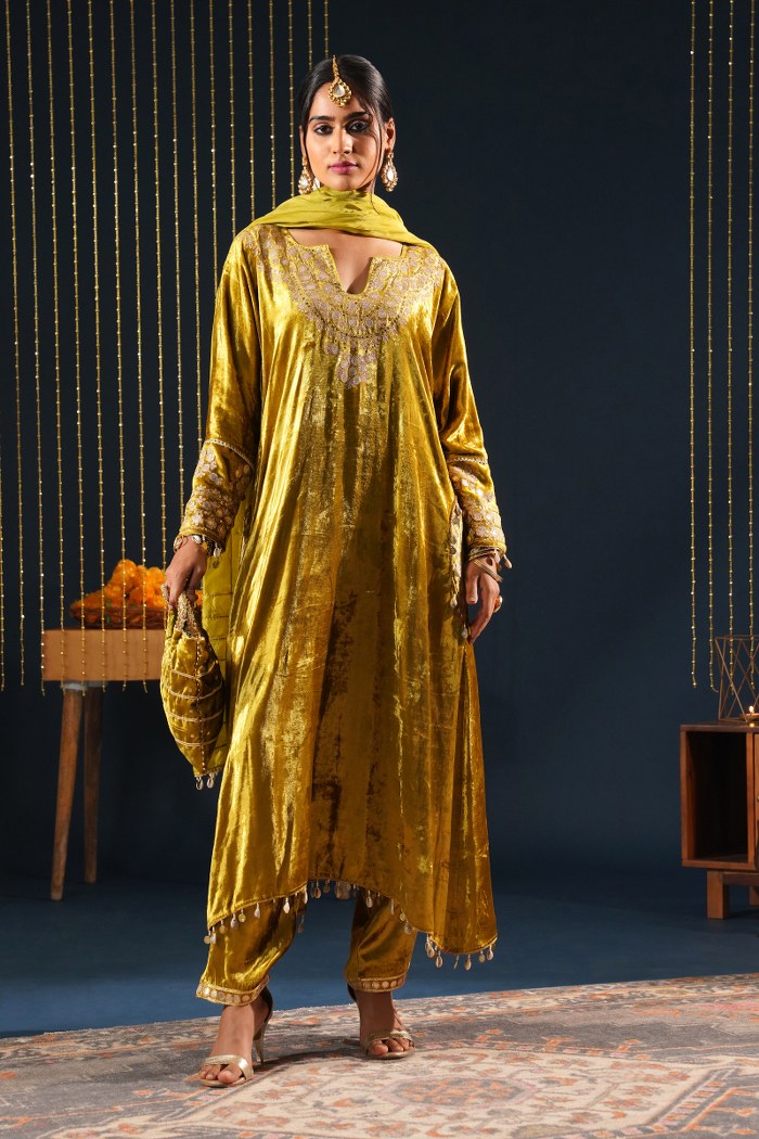 Vibrant Velvet Yellow Choga - Jashn-E-Rang Celebration Suit