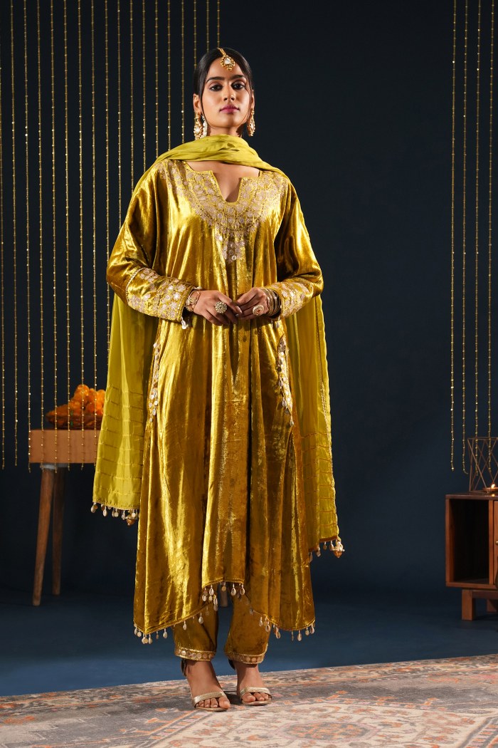 Vibrant Velvet Yellow Choga - Jashn-E-Rang Celebration Suit