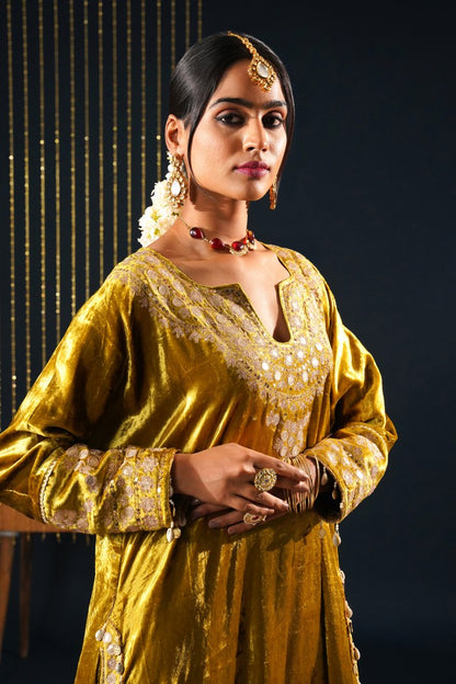 Vibrant Velvet Yellow Choga - Jashn-E-Rang Celebration Suit