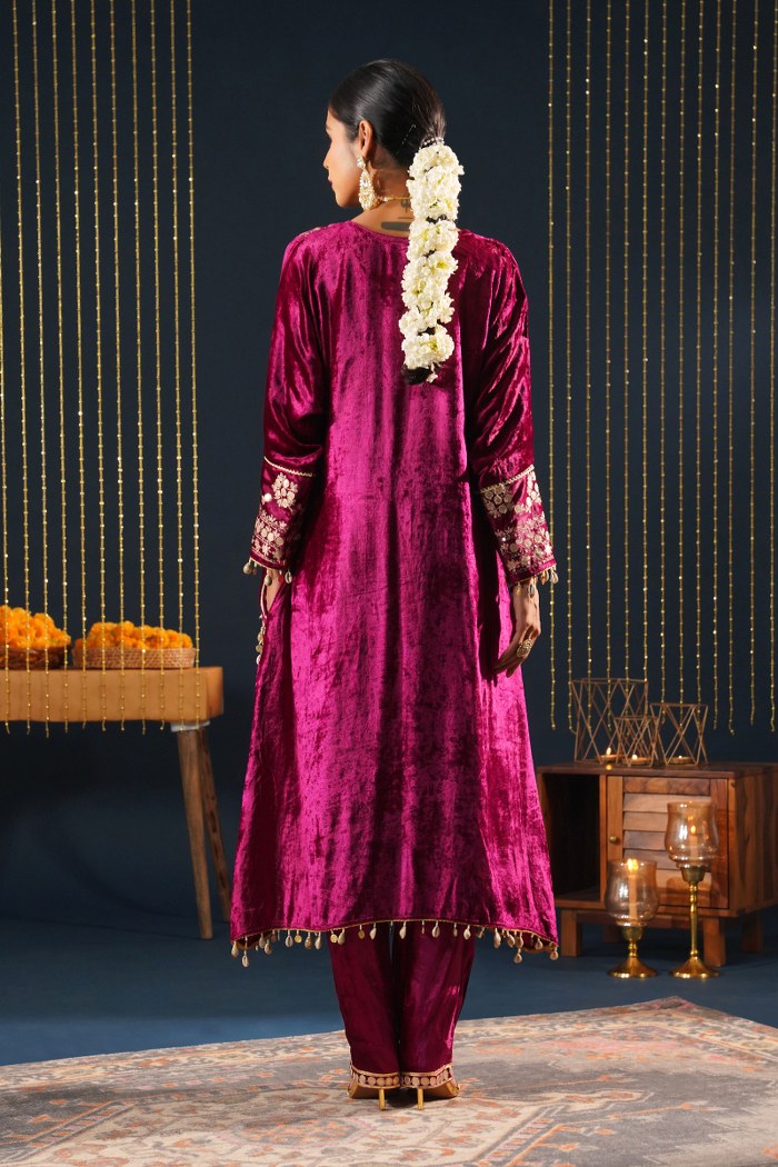 Vibrant Velvet Red Choga - Jashn-E-Rang Celebration Suit