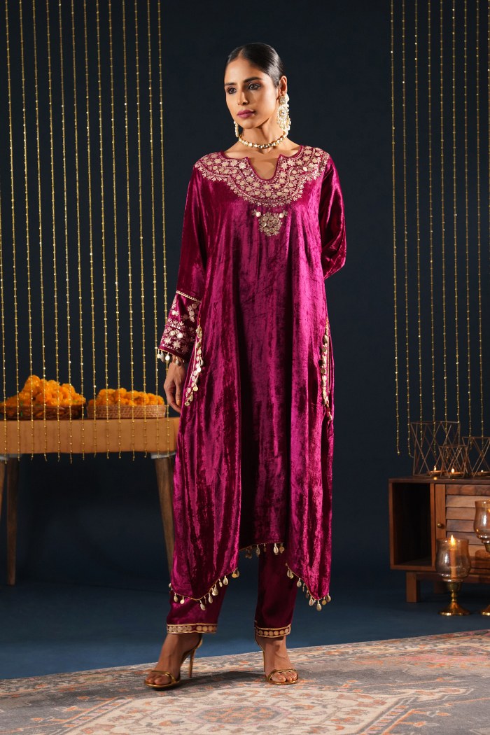 Vibrant Velvet Red Choga - Jashn-E-Rang Celebration Suit