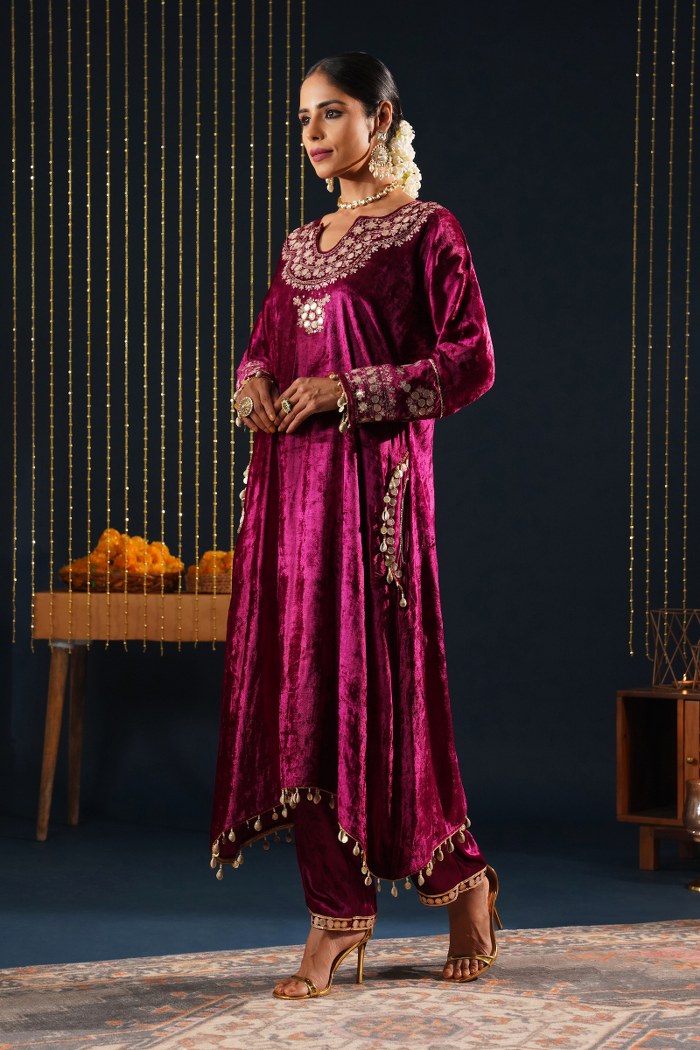 Vibrant Velvet Red Choga - Jashn-E-Rang Celebration Suit