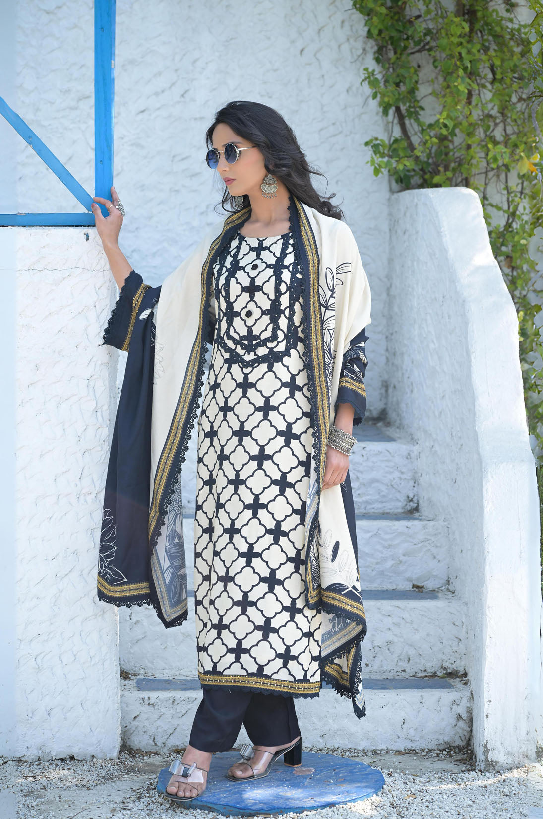 Elegant Geometric Patterned Dress - Cotton Muslin - Summer Collection #ISH-09-02