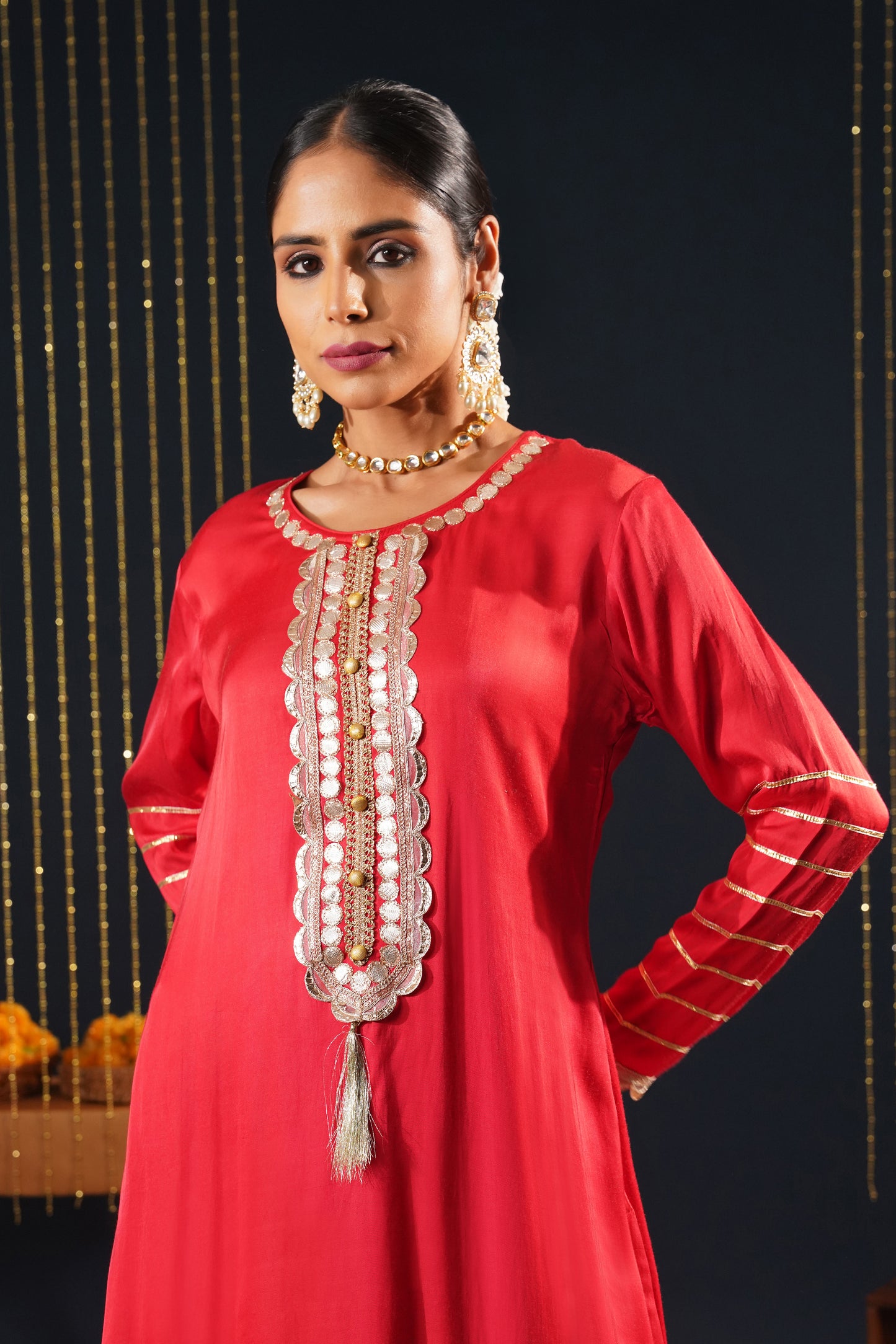 Scarlet Red Crepe Choga Suit Effortlessly Elegant - Jashn-E-Rang