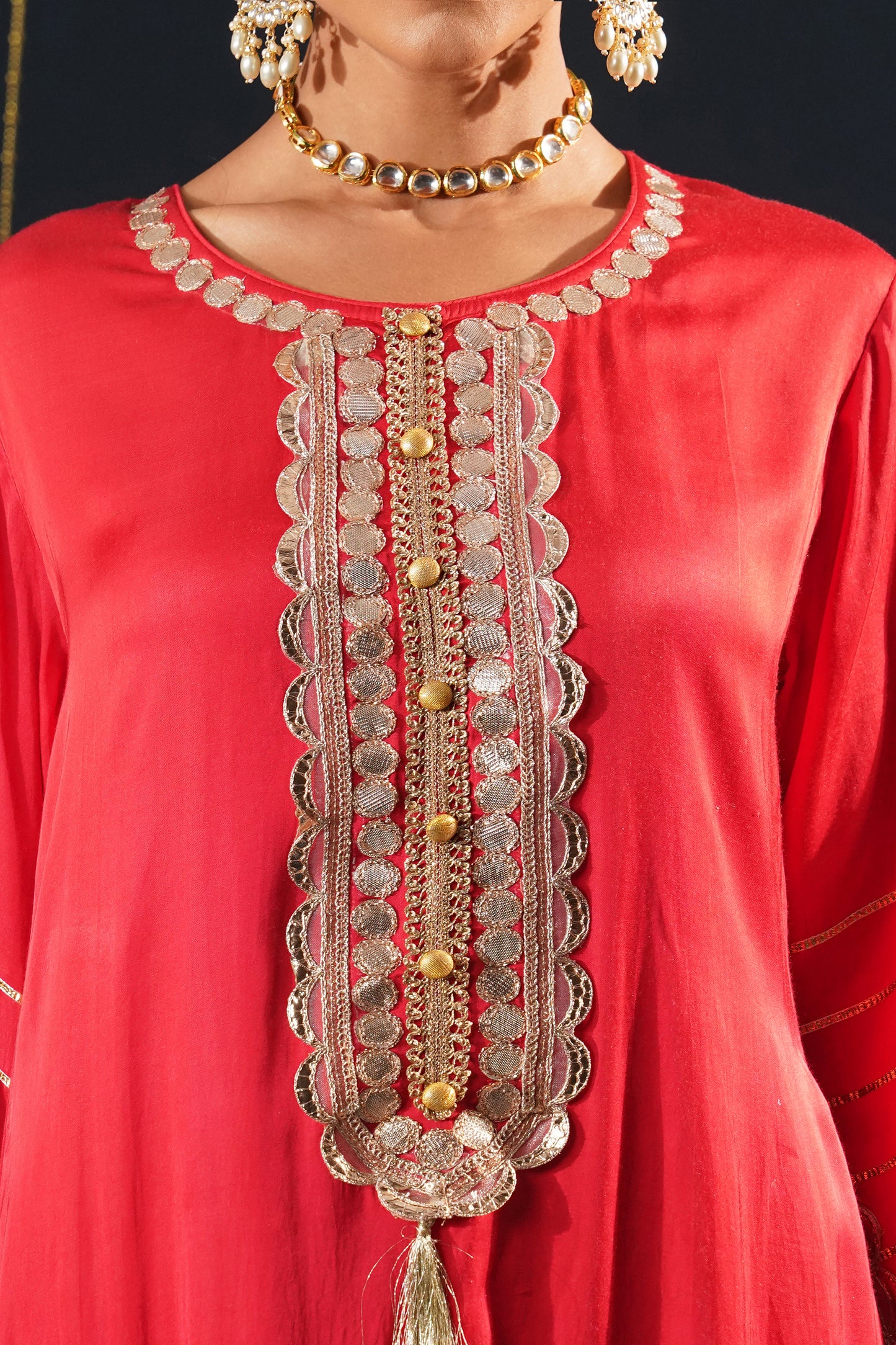 Scarlet Red Crepe Choga Suit Effortlessly Elegant - Jashn-E-Rang