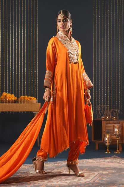 Festive Crepe Orange Choga Suit - A Blend of Comfort and Glamour