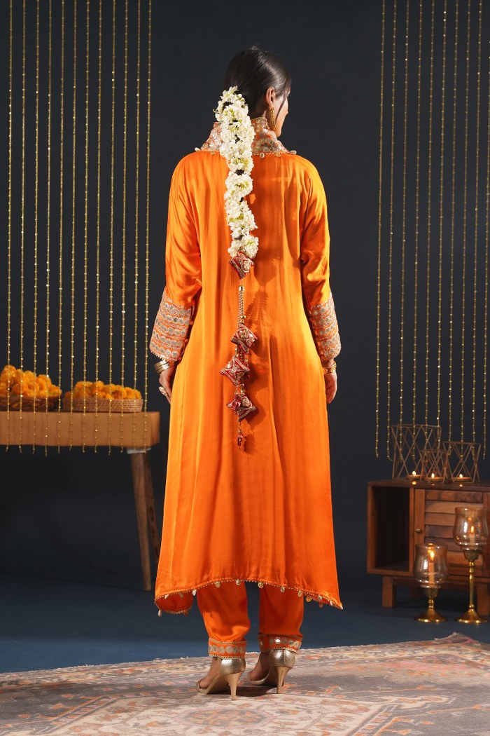 Festive Crepe Orange Choga Suit - A Blend of Comfort and Glamour