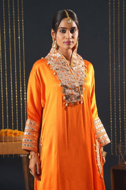 Festive Crepe Orange Choga Suit - A Blend of Comfort and Glamour