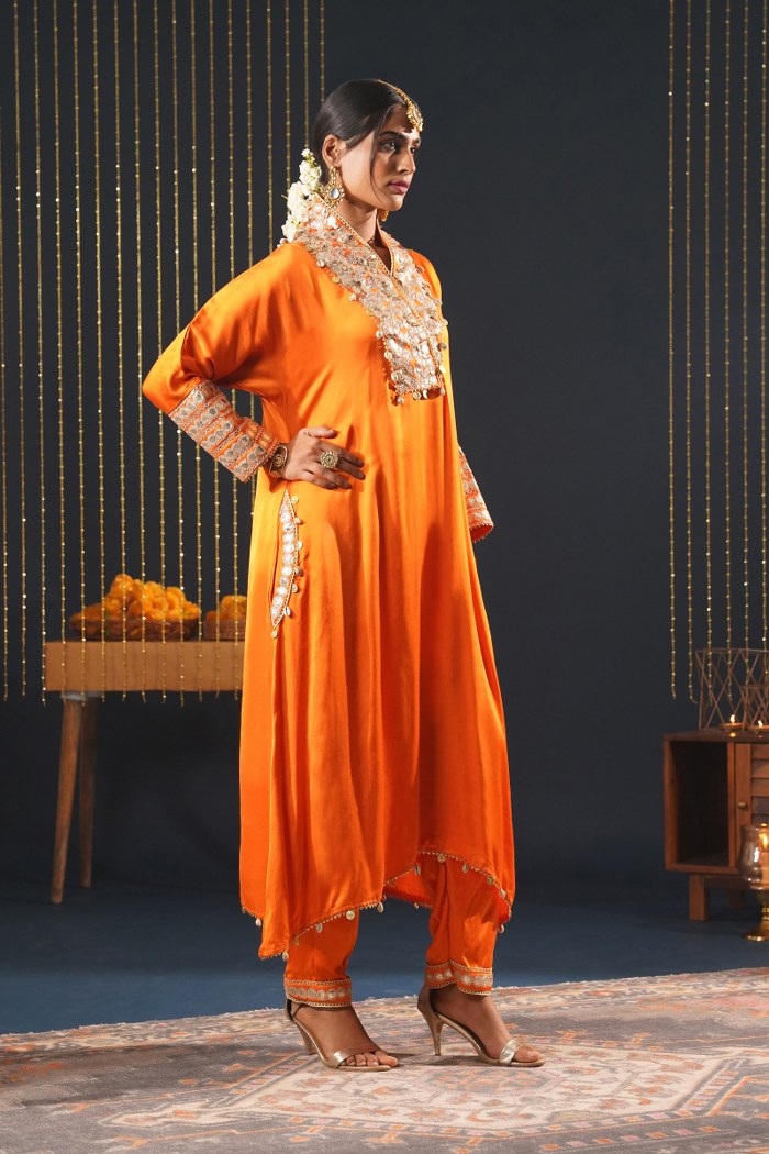 Festive Crepe Orange Choga Suit - A Blend of Comfort and Glamour